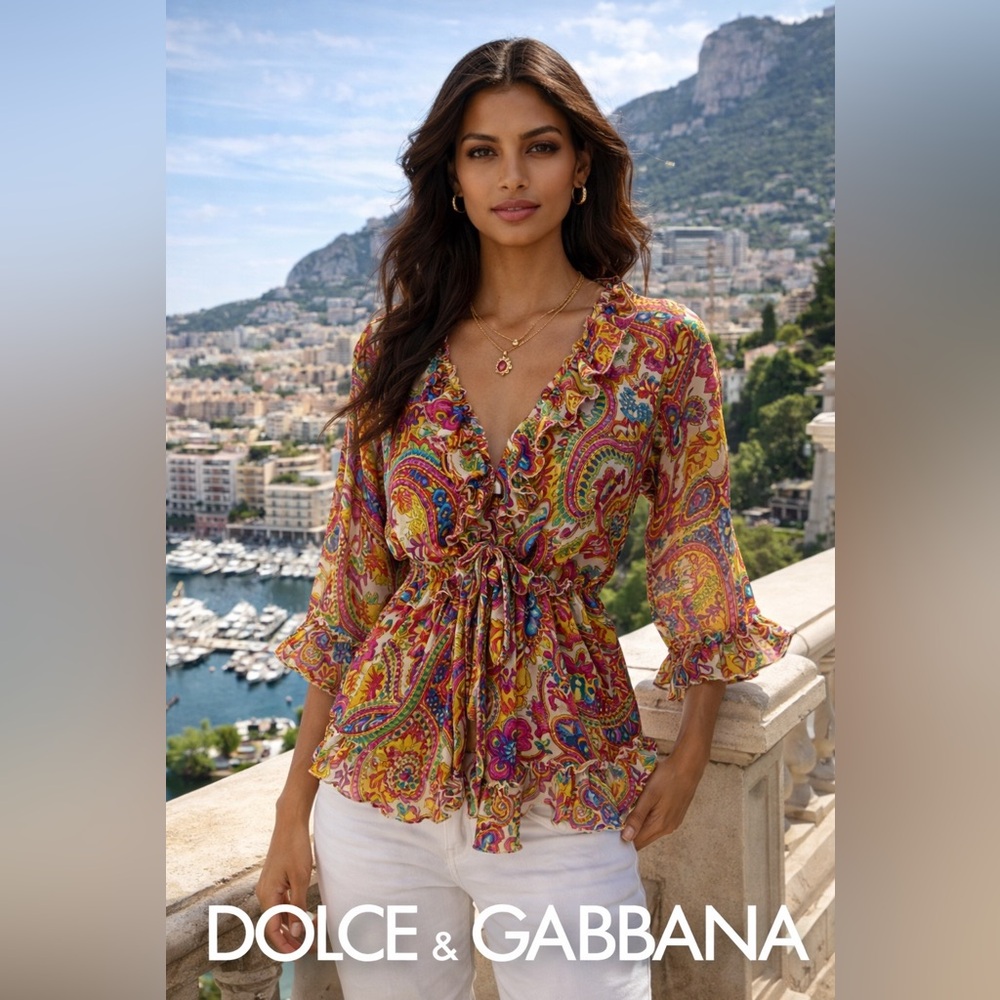 Dolce & Gabbana Paisley 3/4 Sleeve π― % Silk Top -Authentic - Picture 1 of 14
